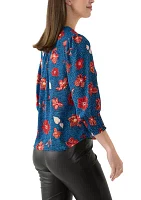 Women's 3/4 Sleeve V-Neck Printed Blouse