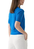 Women's Short Sleeve Scallop Neck Heart Pointelle Sweater