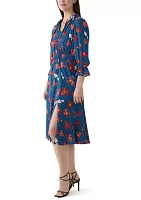 Women's 3/4 Sleeve Split Neck Smocked Waist Printed Dress