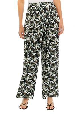 Women's Wide Leg Pull On Printed Pants with Pleated Waistband