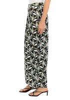 Women's Wide Leg Pull On Printed Pants with Pleated Waistband