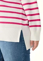 Plus Long Sleeve V-Neck Pullover with High/Low Hem