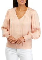 Women's Lantern Sleeve Smocked Shoulder Blouse