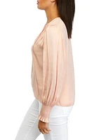 Women's Lantern Sleeve Smocked Shoulder Blouse