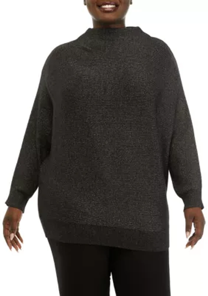 Plus Long Sleeve Funnel Neck Lurex Dolman Sweater