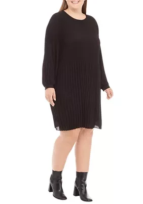 Plus Long Sleeve Pleated Dress