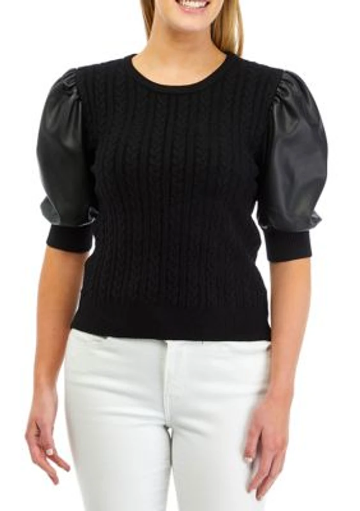 Women's Puff Sleeve Cable Knit Sweater