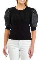 Women's Puff Sleeve Cable Knit Sweater