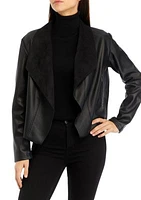 Women's Drop Open Front Vegan Leather Jacket