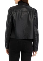 Women's Drop Open Front Vegan Leather Jacket