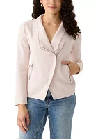 Petite Long Sleeve Open Front Moto Jacket with Zipper Pockets