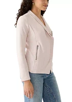 Petite Long Sleeve Open Front Moto Jacket with Zipper Pockets