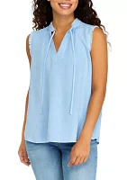 Petite Sleeveless Split Neck Top