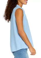 Petite Sleeveless Split Neck Top