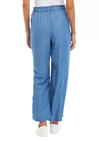 Petite Denim Pull On Waist Wide Leg Pants