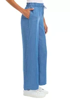 Petite Denim Pull On Waist Wide Leg Pants