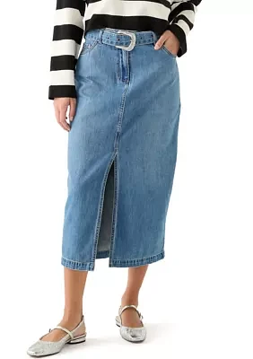 Women's Fly Front Denim Midi Skirt