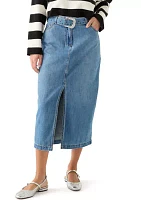 Women's Fly Front Denim Midi Skirt