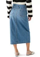 Women's Fly Front Denim Midi Skirt