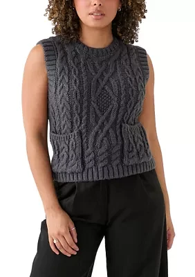 Women's Sleeveless Crew Neck Cable Knit Sweater Vest with Pockets