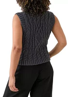 Women's Sleeveless Crew Neck Cable Knit Sweater Vest with Pockets