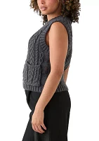 Women's Sleeveless Crew Neck Cable Knit Sweater Vest with Pockets