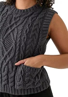 Women's Sleeveless Crew Neck Cable Knit Sweater Vest with Pockets