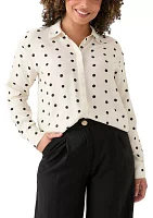 Women's Long Sleeve Polka Dot Collared Shirt