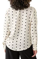 Women's Long Sleeve Polka Dot Collared Shirt