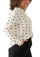 Women's Long Sleeve Polka Dot Collared Shirt