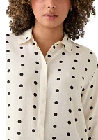 Women's Long Sleeve Polka Dot Collared Shirt