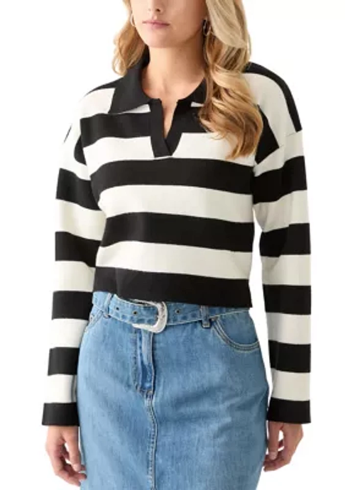 Women's Collared Front Striped Pullover Sweater