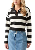 Women's Collared Front Striped Pullover Sweater