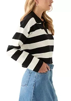 Women's Collared Front Striped Pullover Sweater