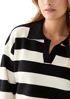 Women's Collared Front Striped Pullover Sweater