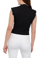 Women's Ruffle Sleeve Mock Neck Ribbed Top