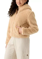 Women's Zip Front Hooded Sherpa Jacket