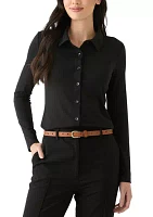 Women's Long Sleeve Button Up Knit Jersey Shirt