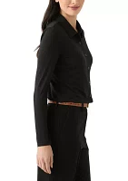 Women's Long Sleeve Button Up Knit Jersey Shirt