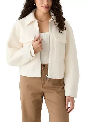 Women's Lined Collared Zip Bouclé Jacket