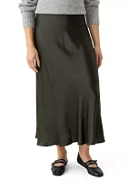 Women's Side Zip Satin Midi Skirt