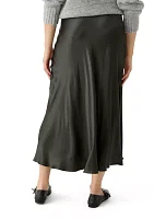 Women's Side Zip Satin Midi Skirt