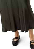 Women's Side Zip Satin Midi Skirt