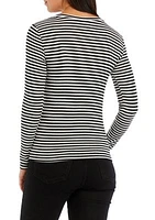 Women's Long Sleeve Ribbed Striped Crew Neck T-Shirt