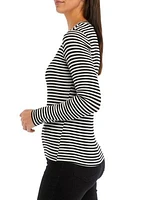 Women's Long Sleeve Ribbed Striped Crew Neck T-Shirt