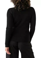 Women's Long Sleeve Collared Ribbed Sweater with Keyhole