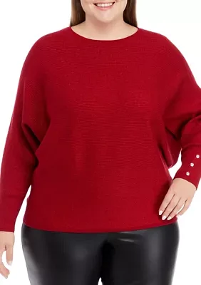 Plus Long Sleeve Dolman Lurex Pullover Sweater