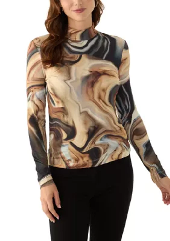 Women's Long Sleeve Mock Neck Jersey Top