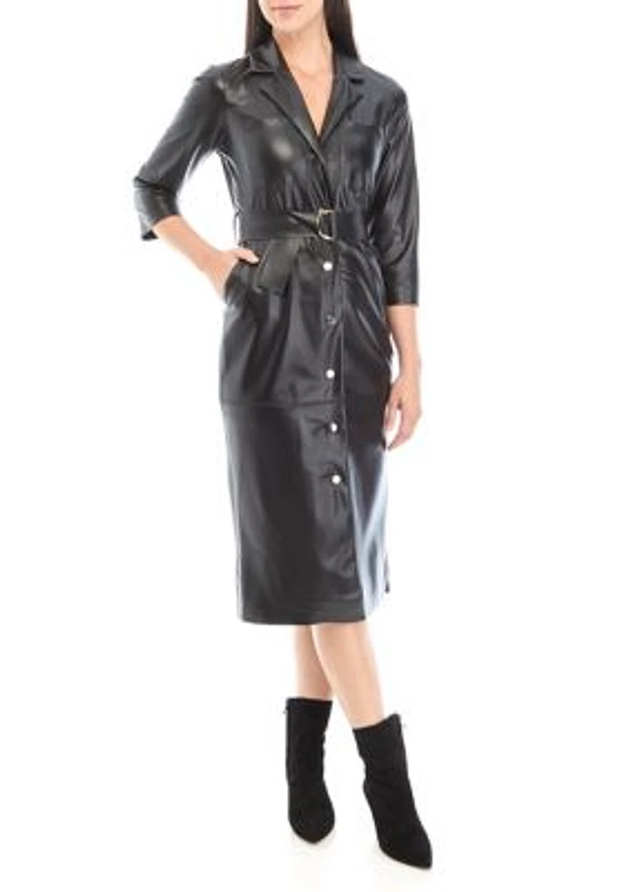 Women's Vegan Leather Shirtdress