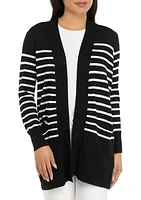 Women's Striped Open Pocket Cardigan